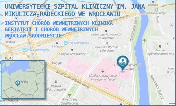 INSTYTUT CHORÓB WEWNĘTRZNYCH KLINIKA GERIATRII I CHORÓB WEWNĘTRZNYCH - UNIWERSYTECKI SZPITAL KLINICZNY IM. JANA MIKULICZA-RADECKIEGO WE WROCŁAWIU - WYB. LUDWIKA PASTEURA 4,  WROCŁAW-ŚRÓDMIEŚCIE